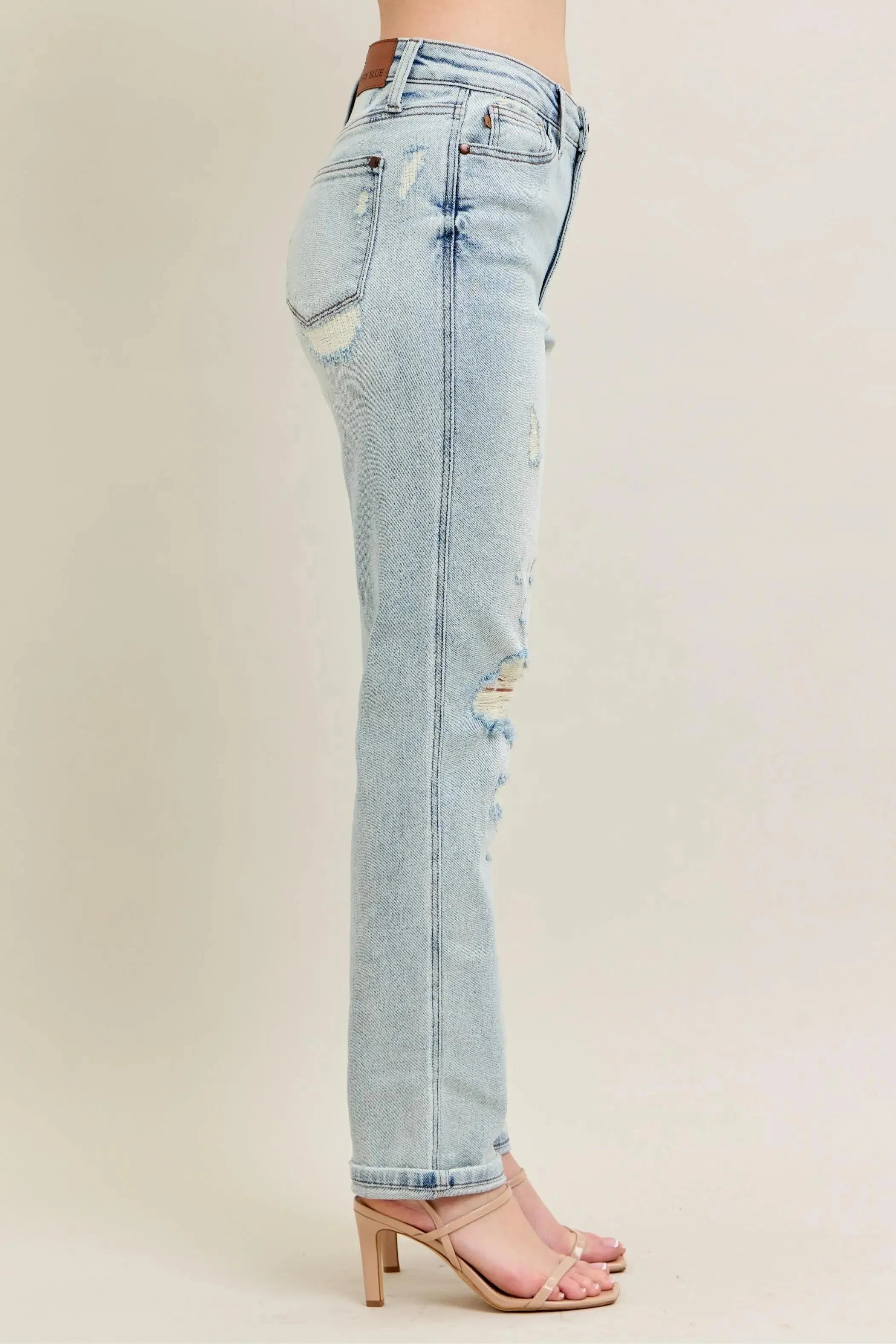 Judy Blue Full Size / Plus Size Mr Repair Stitch Detail Destroy Single Cuff Boyfriend Jeans |  Be Bliss Boutique