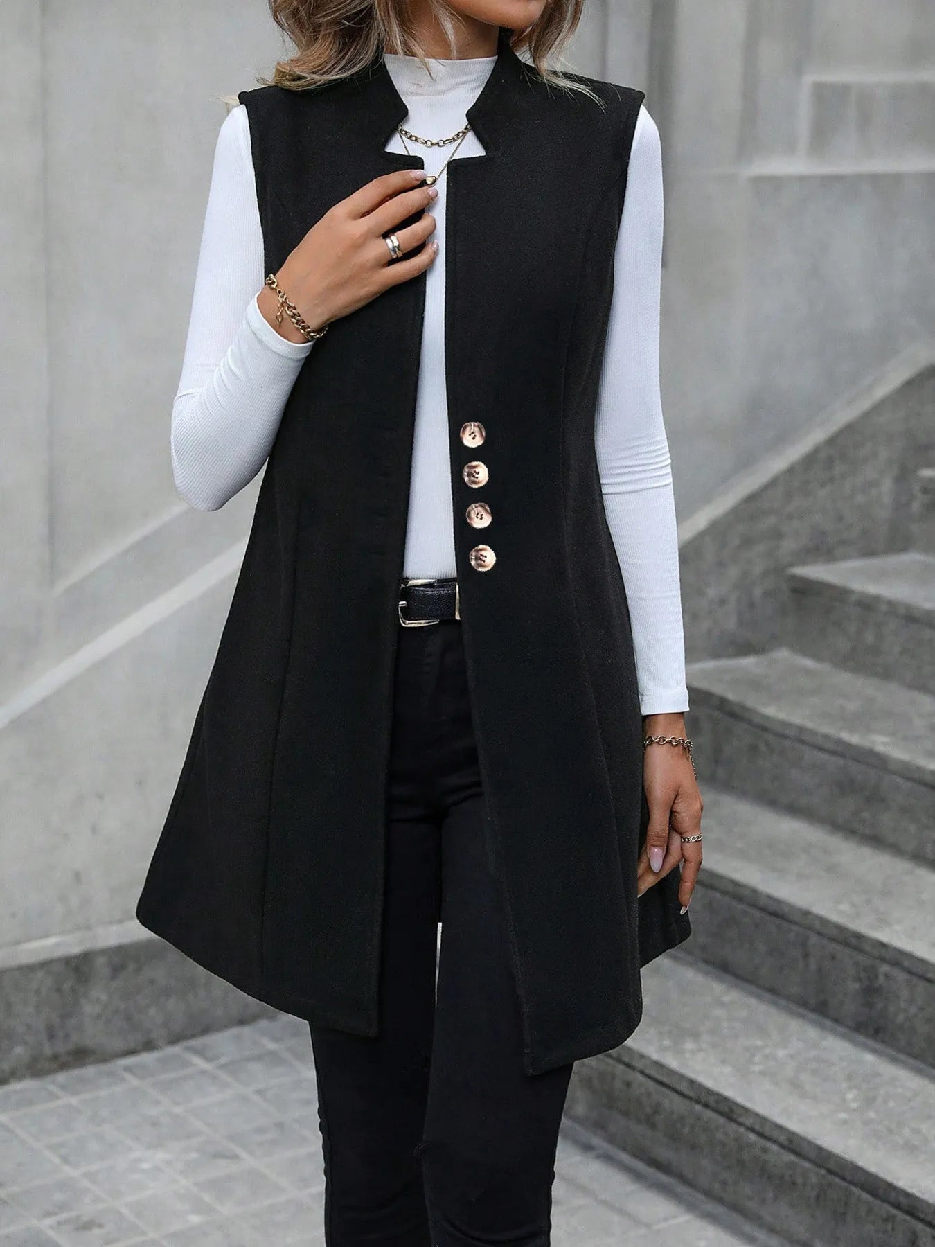 Button Up Longline Vest Coat -  Be Bliss Boutique