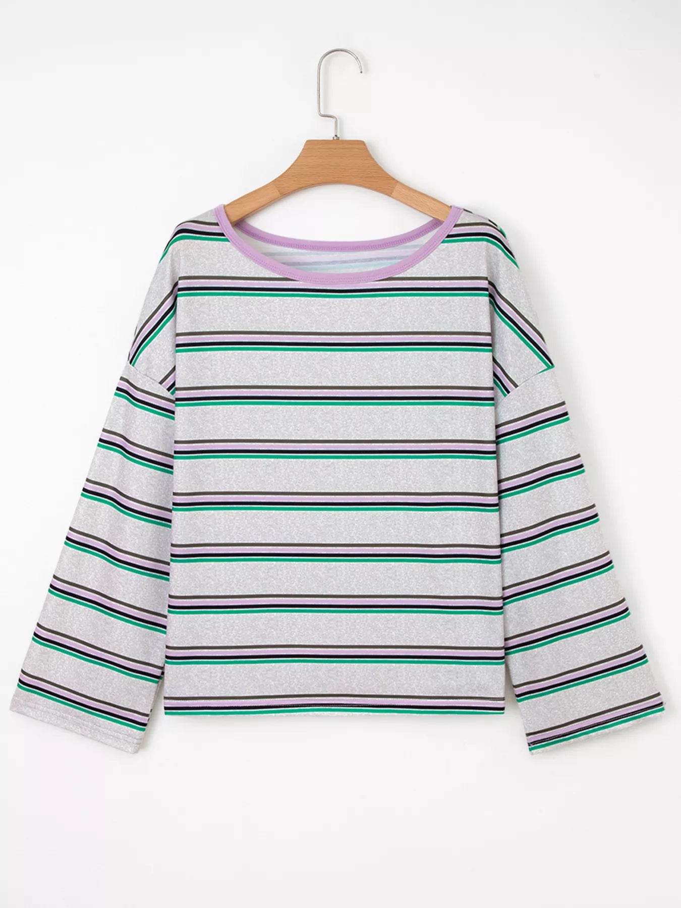 Stripe Oversize Drop Shoulder Long Sleeve Casual Top - Be Bliss Boutique