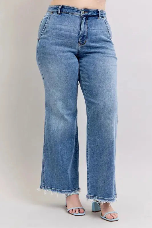 Judy Blue Full Size/Plus Size Raw Hem Wide Leg Jeans |  Be Bliss Boutique