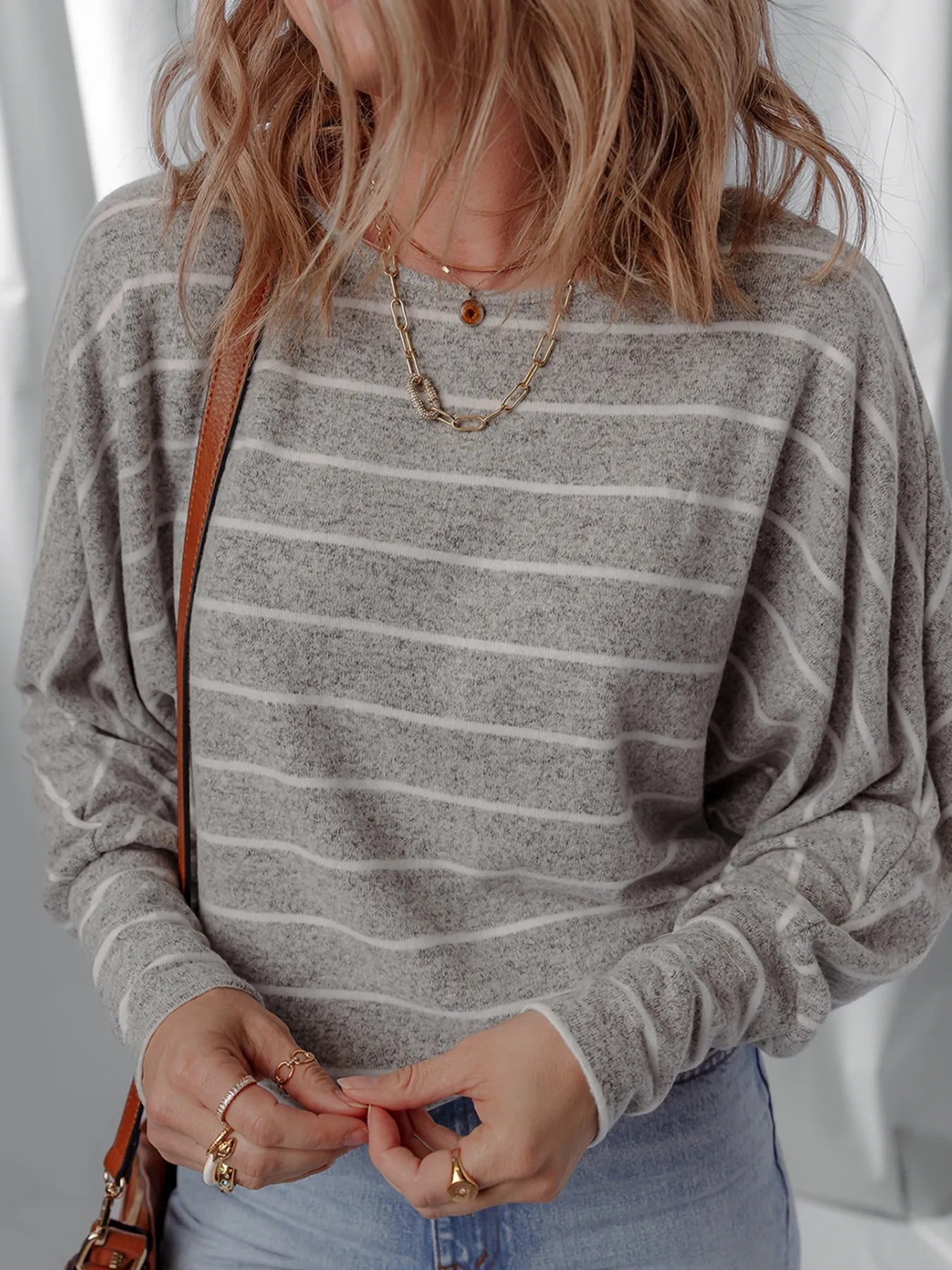 Stripe Dolman Sleeve Drop Shoulder Top -  Be Bliss Boutique