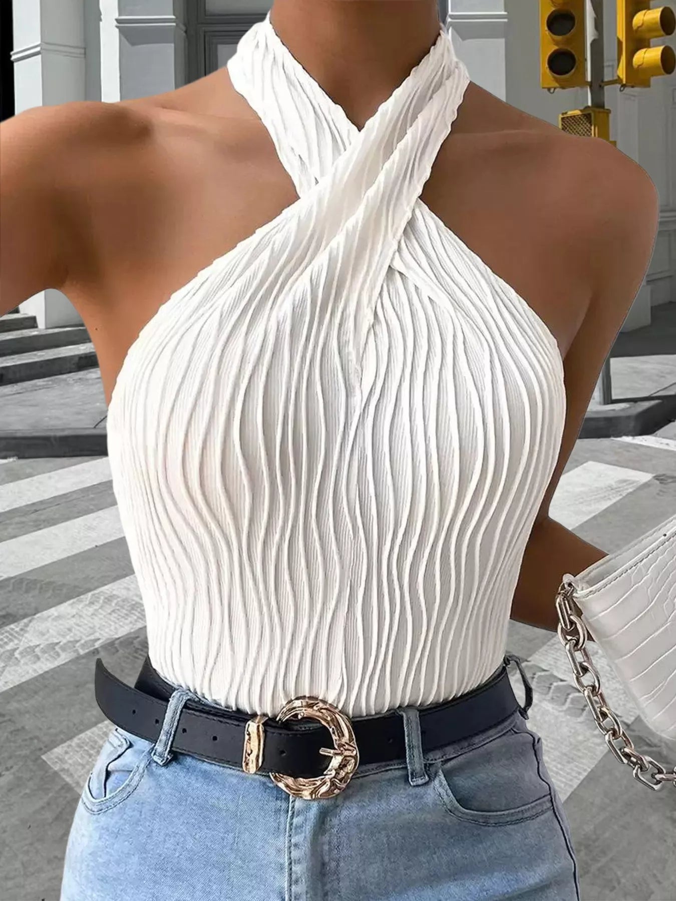 Textured Halter Neck Tank - Be Bliss Boutique