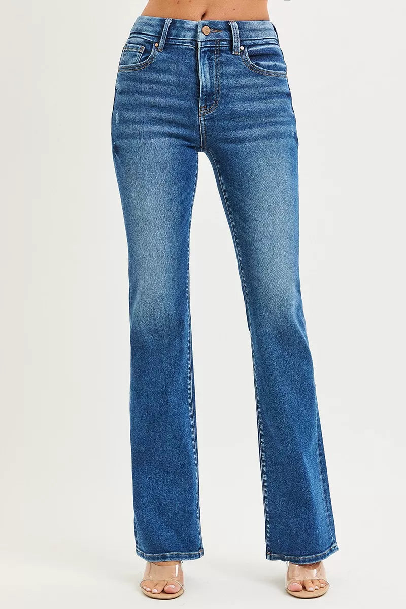 RISEN Jeans - High Rise  Bootcut Jeans With Distressed Details - Be Bliss Boutique