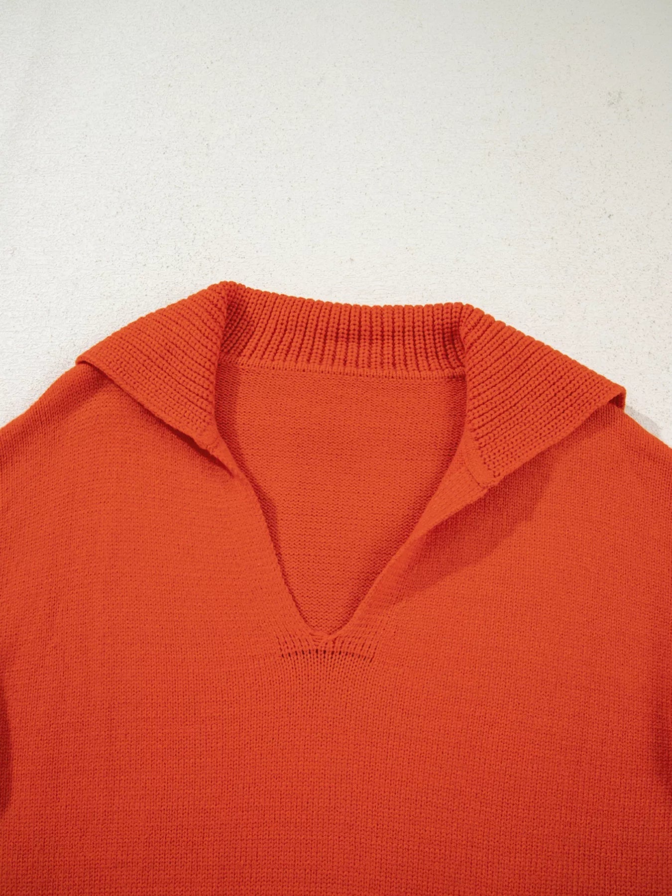 Collared V Neck Ribbed Edge Sweater -  Be Bliss Boutique