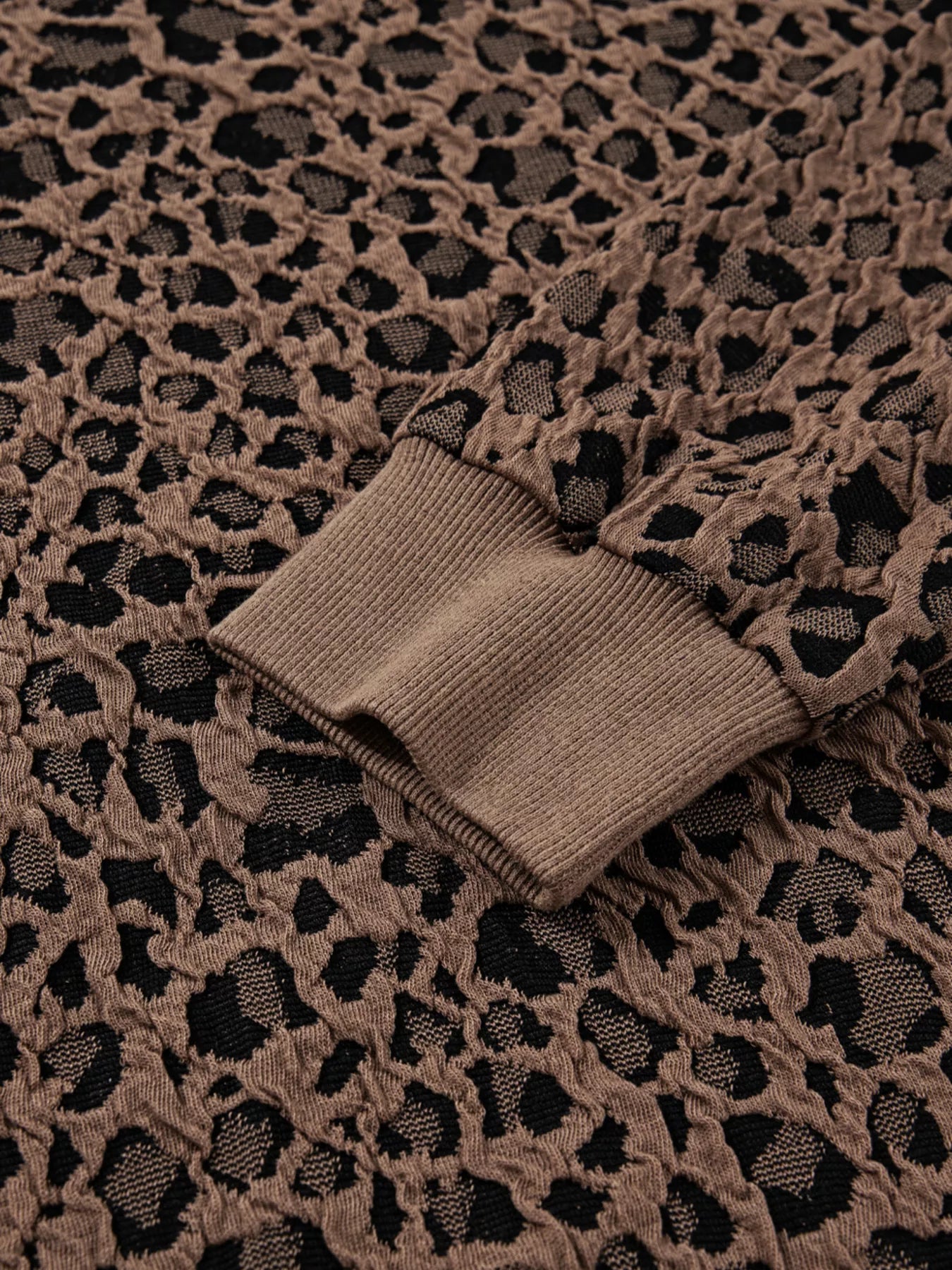 Ribbed Trim Leopard Print Long Sleeve Top - Be Bliss Boutique