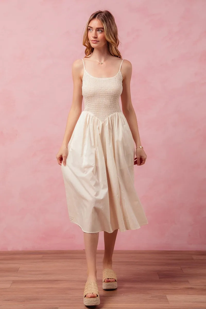 SO ME Smocked Sleeveless Everyday Casual Midi Dress with Slit -  Be Bliss Boutique