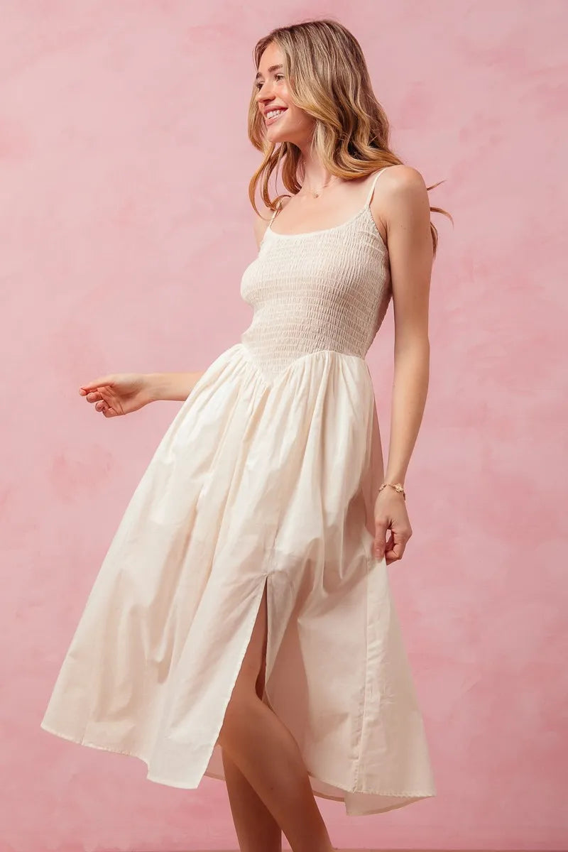 SO ME Smocked Sleeveless Everyday Casual Midi Dress with Slit -  Be Bliss Boutique