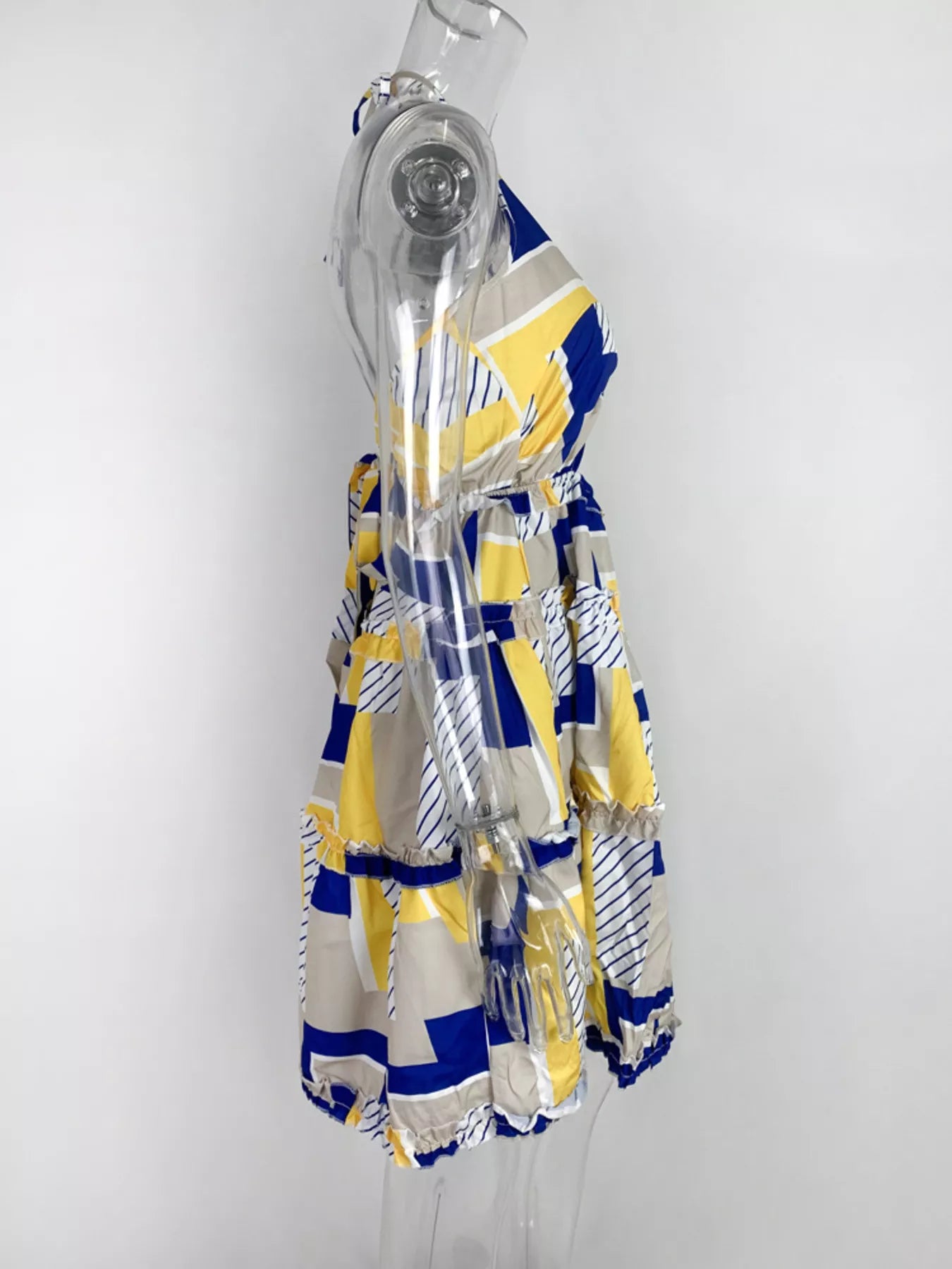 Colorful Print Halter Neck Ruffle Mini Dress - Be Bliss Boutique