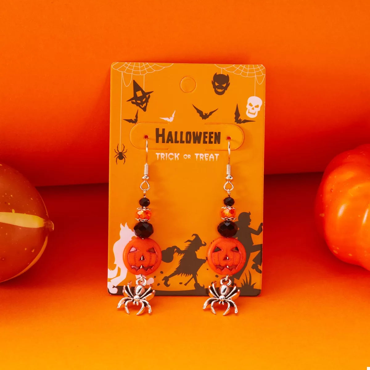 Halloween Spider Pumpkin Drop Earrings - Be Bliss Boutique