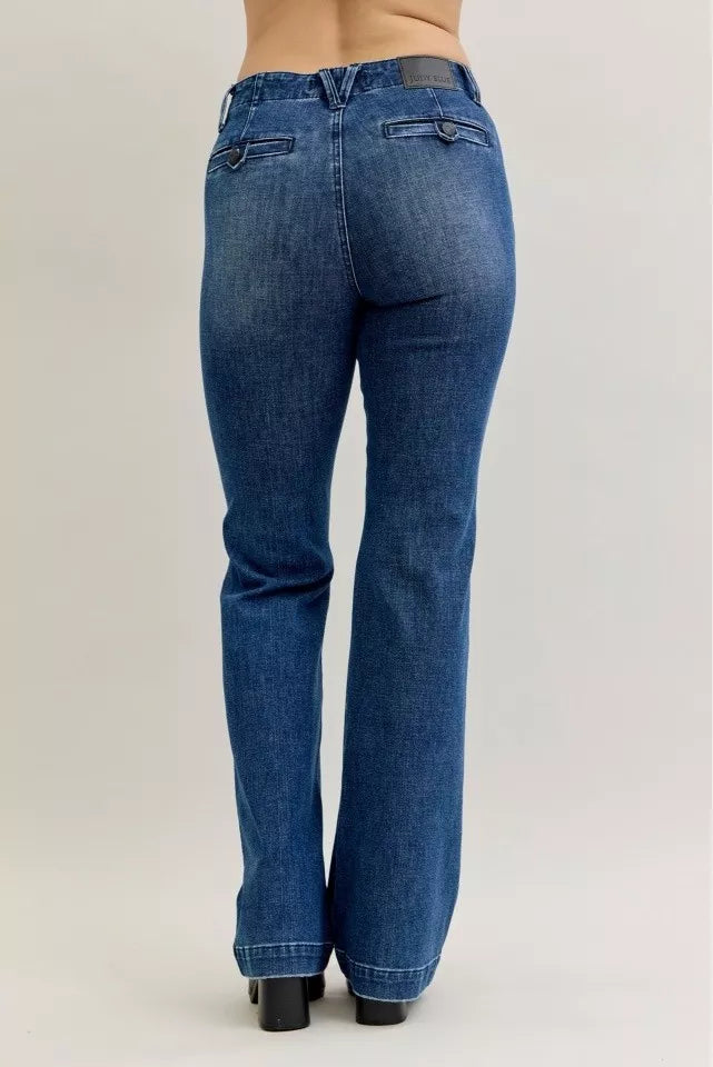 Judy Blue Full Size Mid Rise Bootcut Jeans with Welt Pockets Plus Size - Be Bliss Boutique