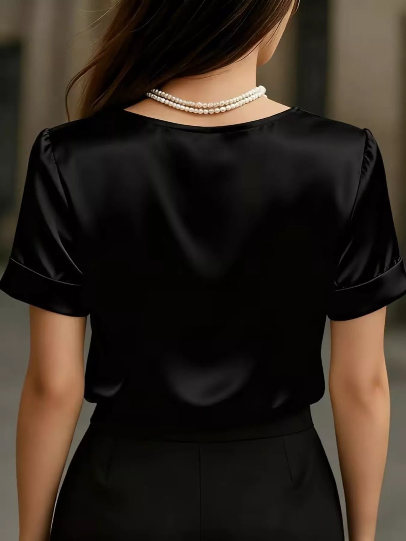 V-Neck Short Sleeve Satin Blouse - Be Bliss Boutique