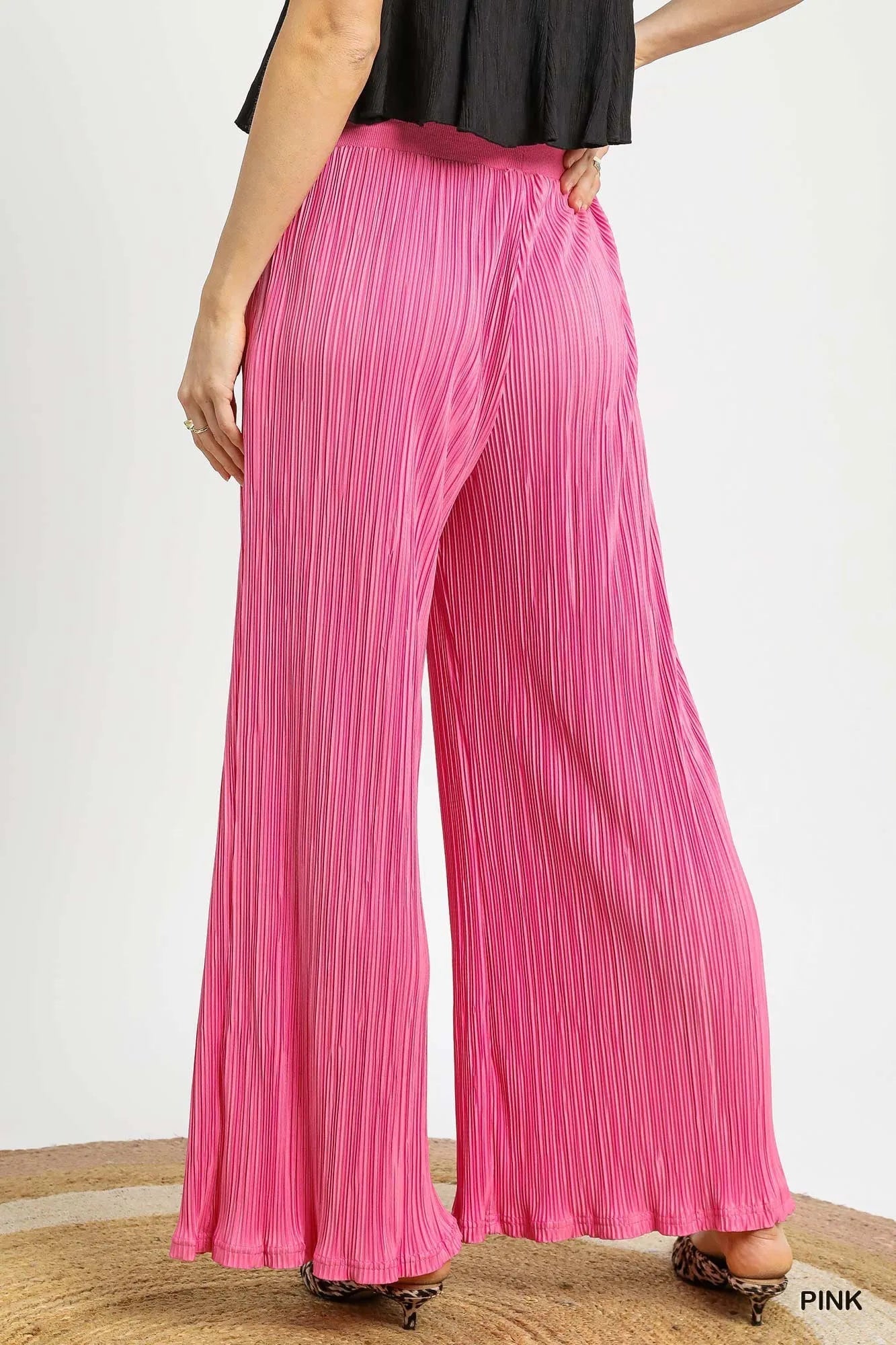 Umgee Wide Leg Textured Womens Palazzo Pants -  Be Bliss Boutique