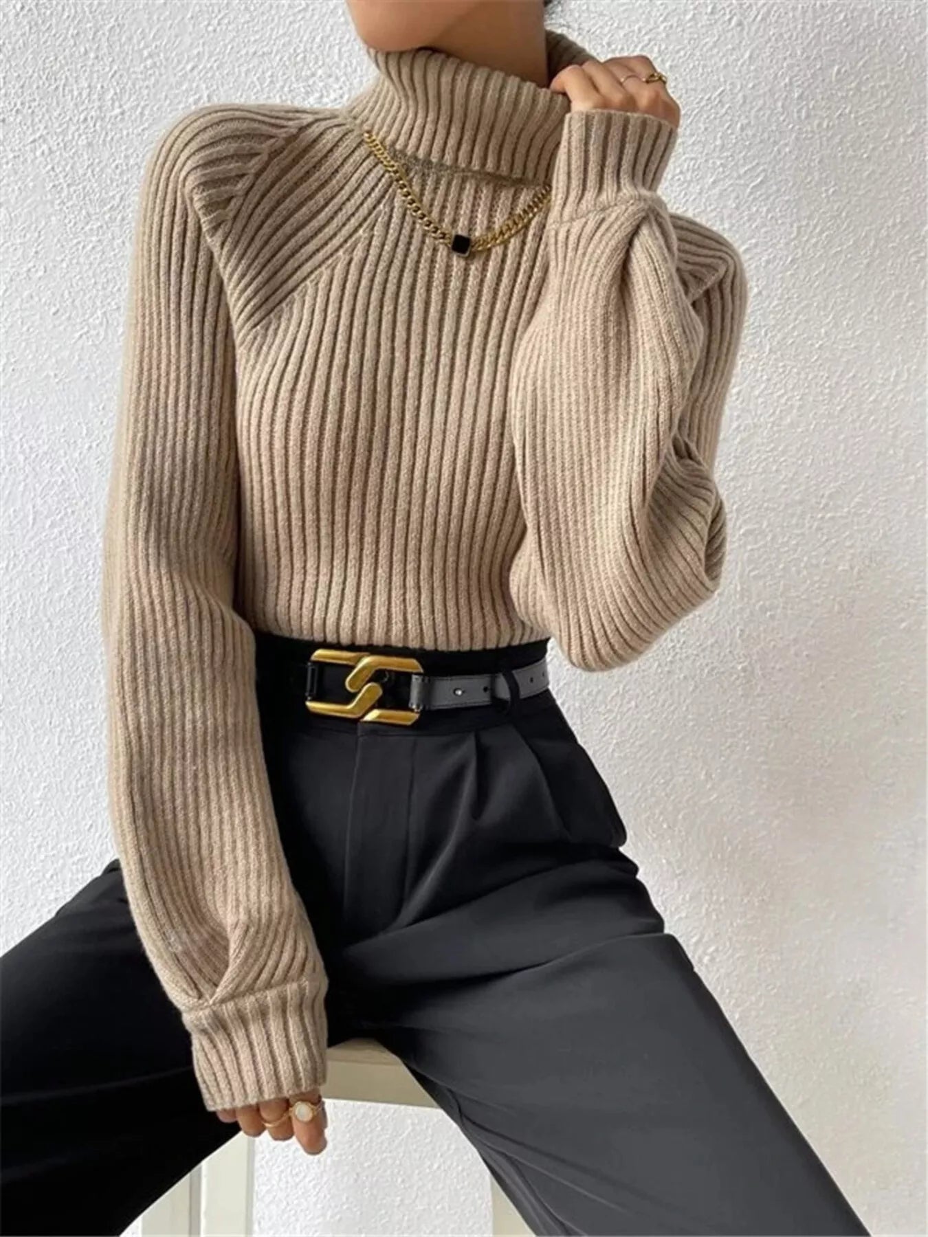 Ribbed Knit Turtleneck Sweater - Be Bliss Boutique