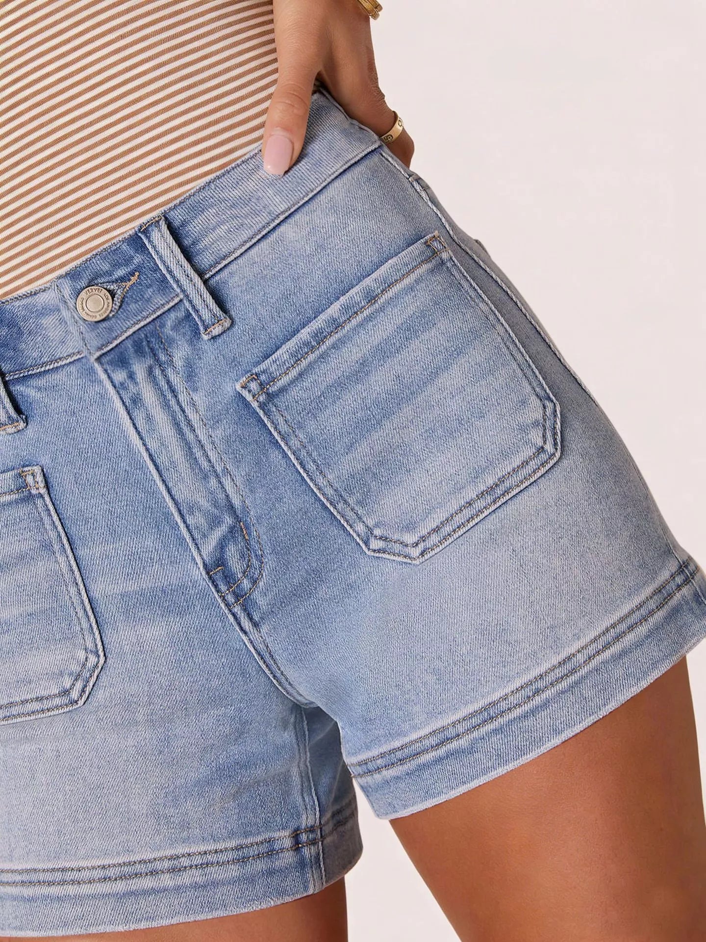 High Waisted Denim Shorts with Pockets - Be Bliss Boutique