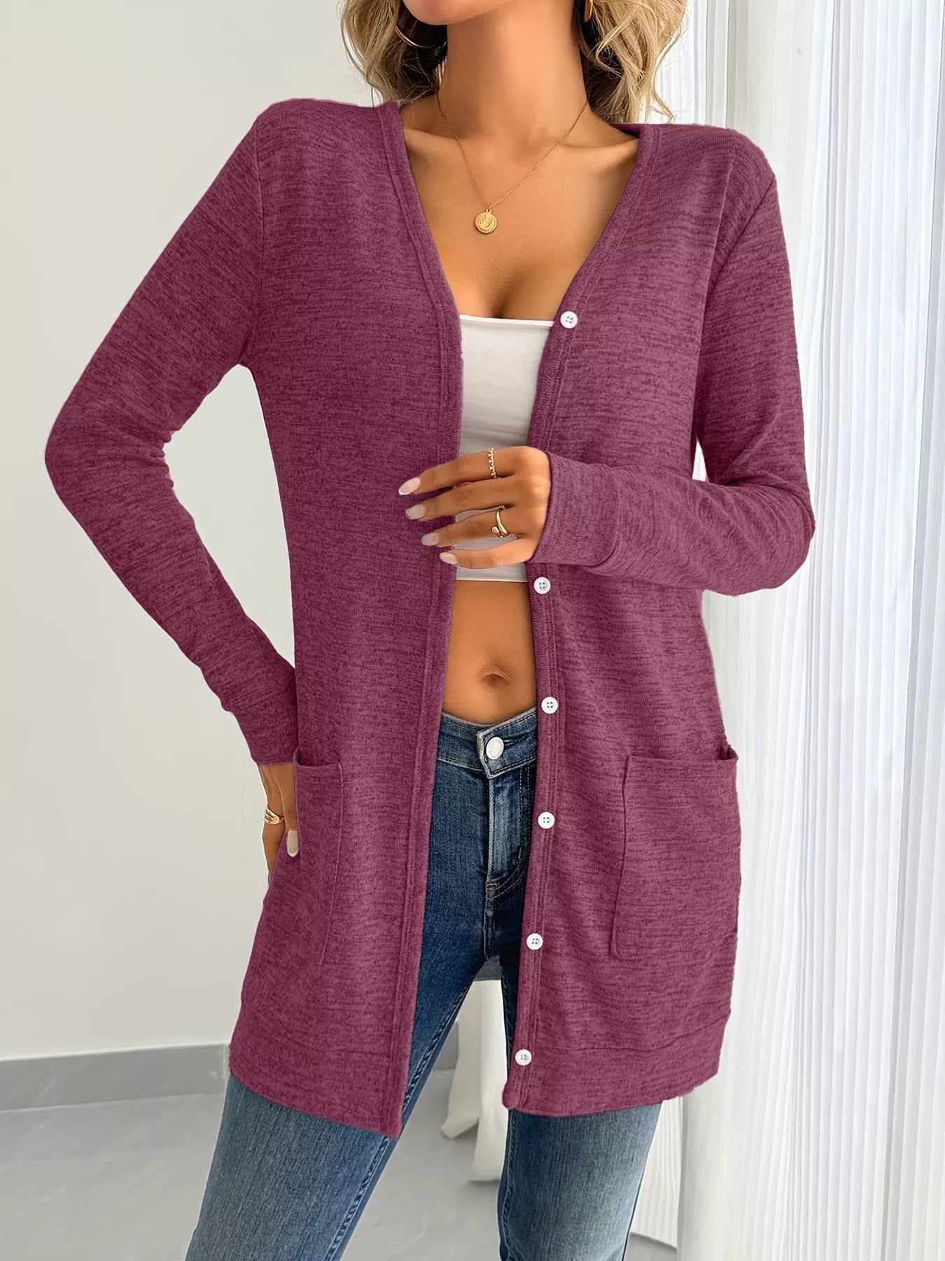 Open Front Longline Cardigan with Side Pockets -  Be Bliss Boutique