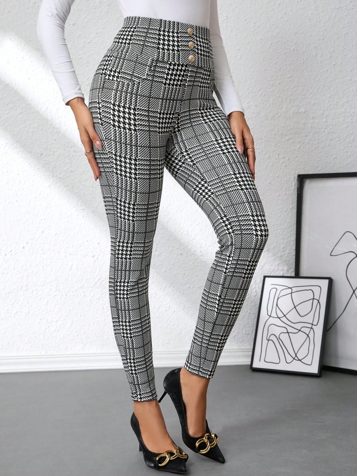 High Waist Plaid Slim Fit Pants - Be Bliss Boutique