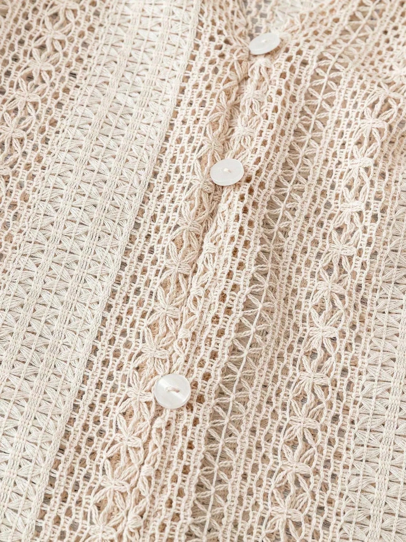 Crochet Notched Button-Front Shirt -  Be Bliss Boutique