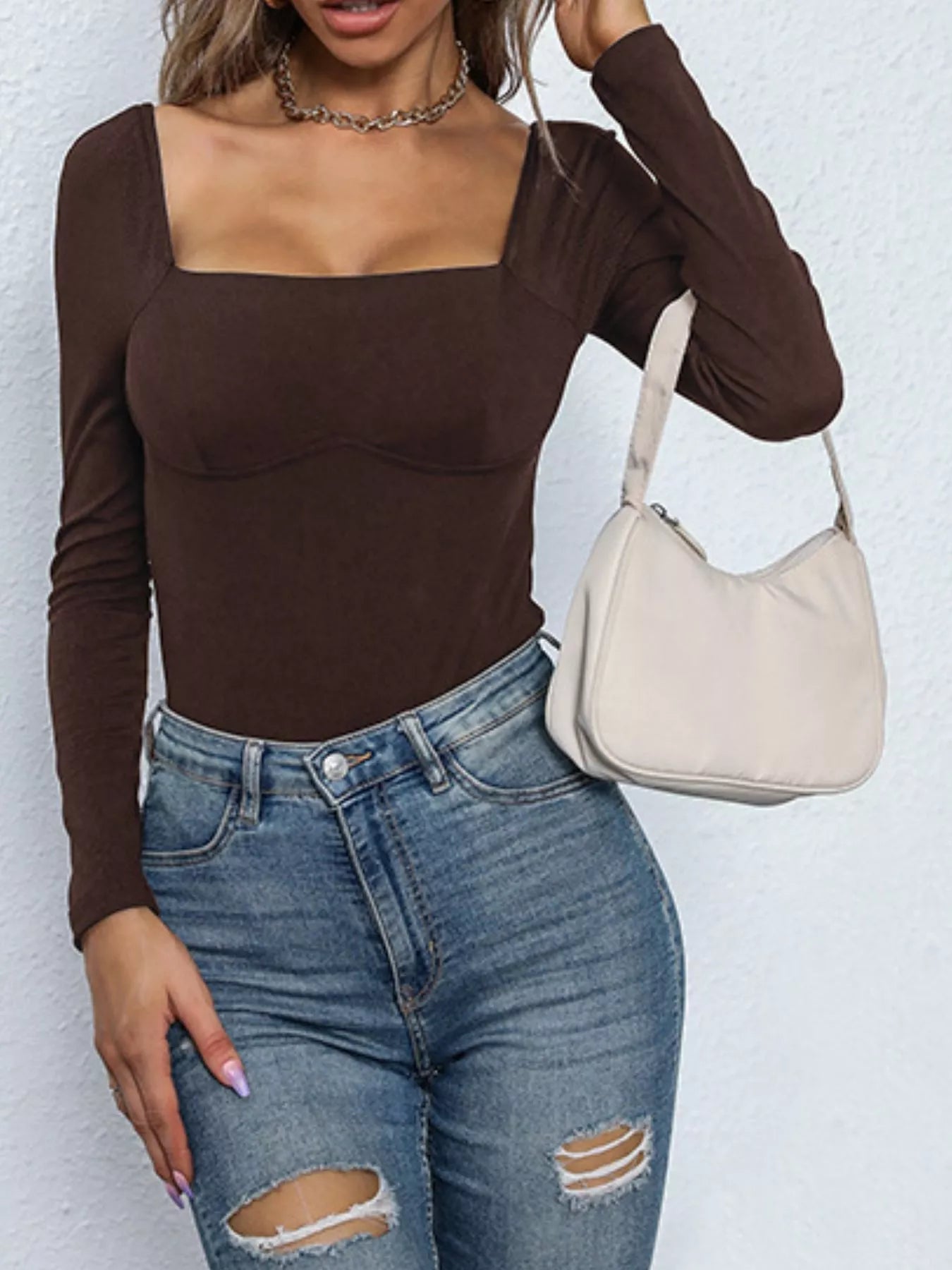 Square Neck Long Sleeve Bodysuit - Be Bliss Boutique