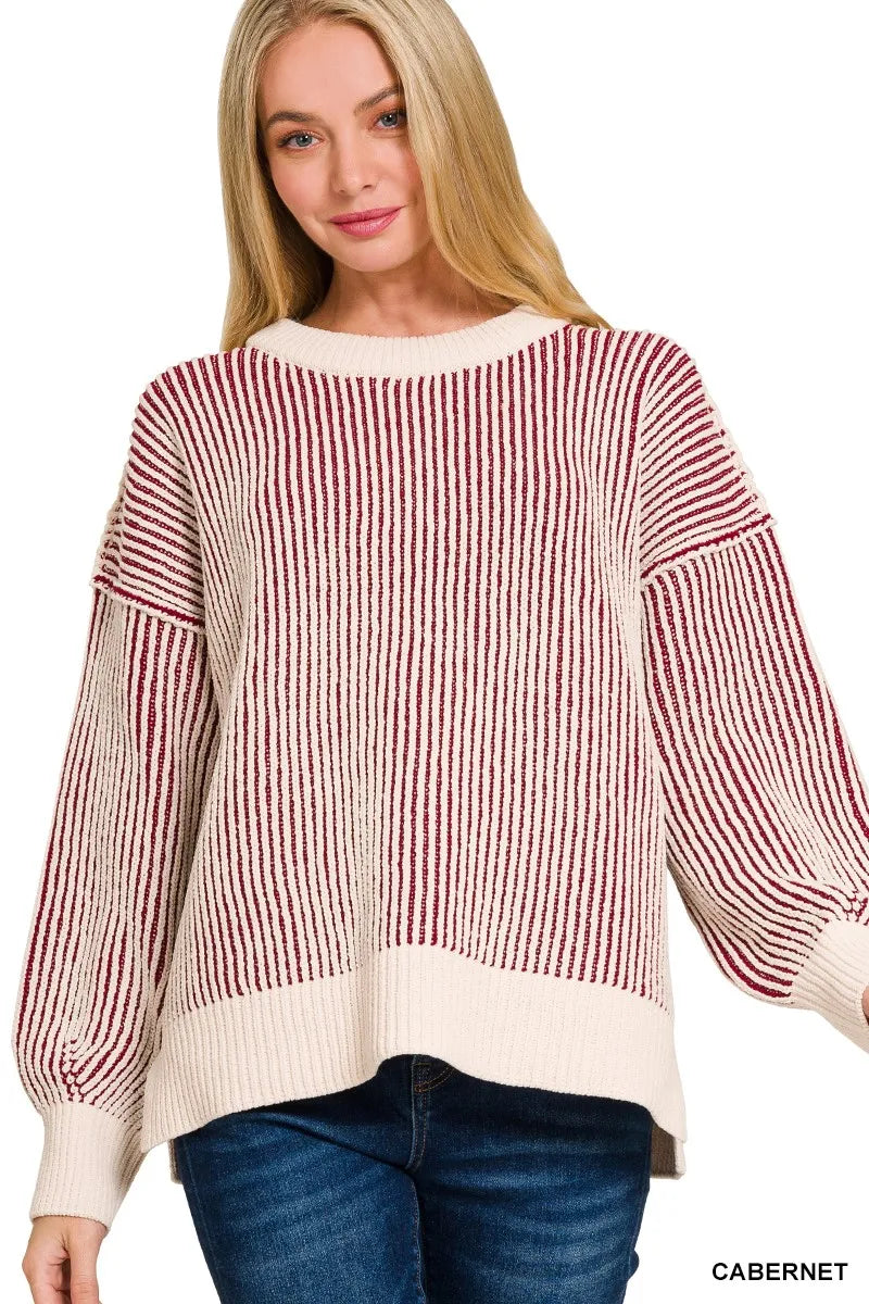 Zenana Two Tone Crewneck Sweater -  Be Bliss Boutique