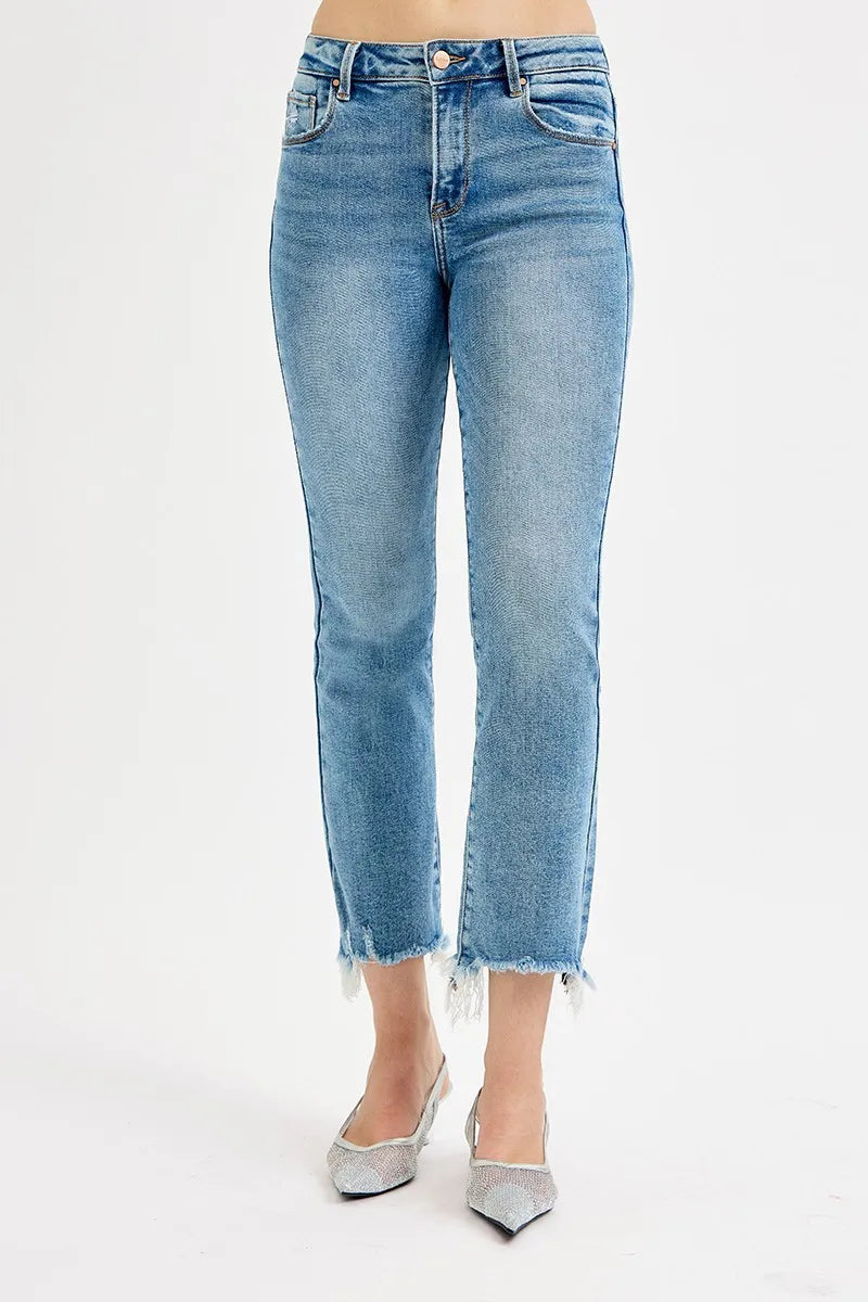 Full Size High Rise Crop Straight Slim RISEN Jeans