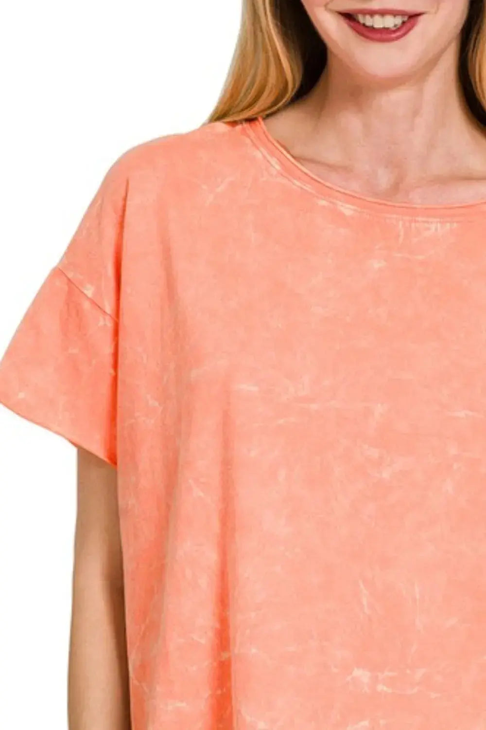 Zenana Washed Crew Neck Short Sleeve Crop Box Tee |  Be Bliss Boutique