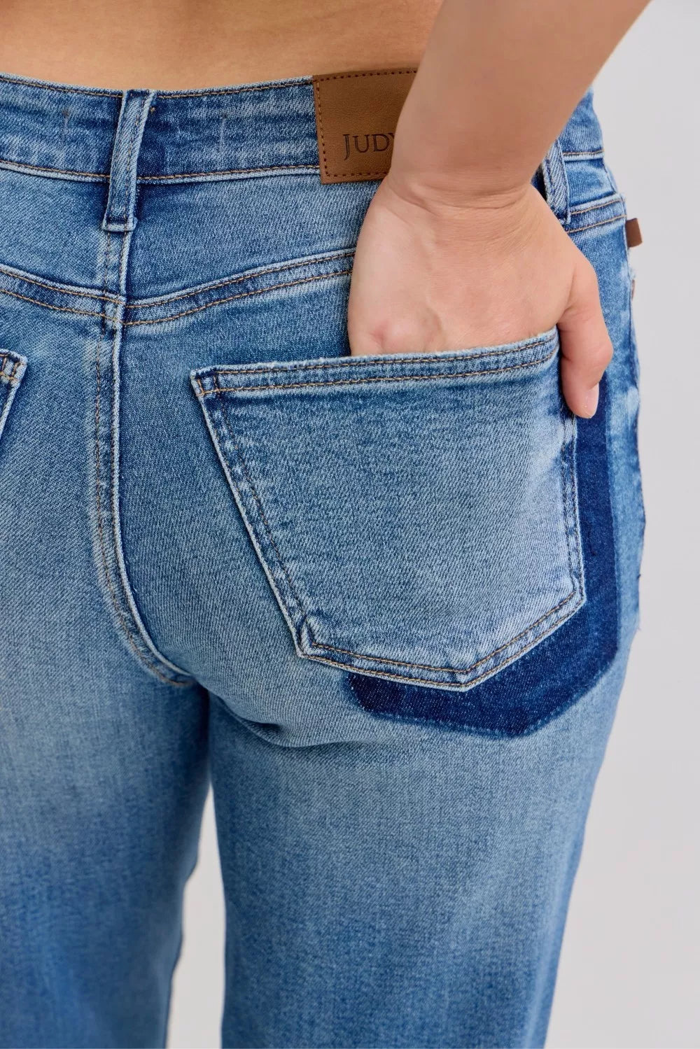 Judy Blue Full Size Mid Rise Bf Patch & Repair Destroy Release Hem Jeans Plus Size - Be Bliss Boutique