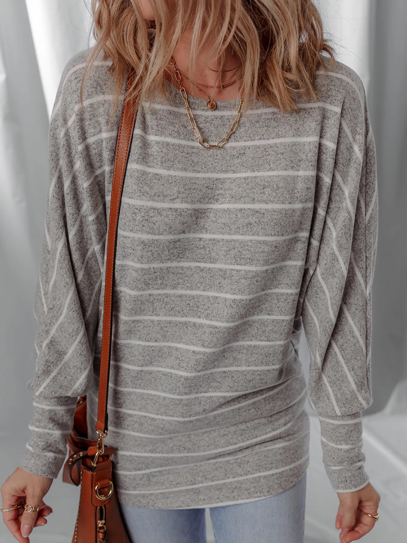 Stripe Dolman Sleeve Drop Shoulder Top -  Be Bliss Boutique
