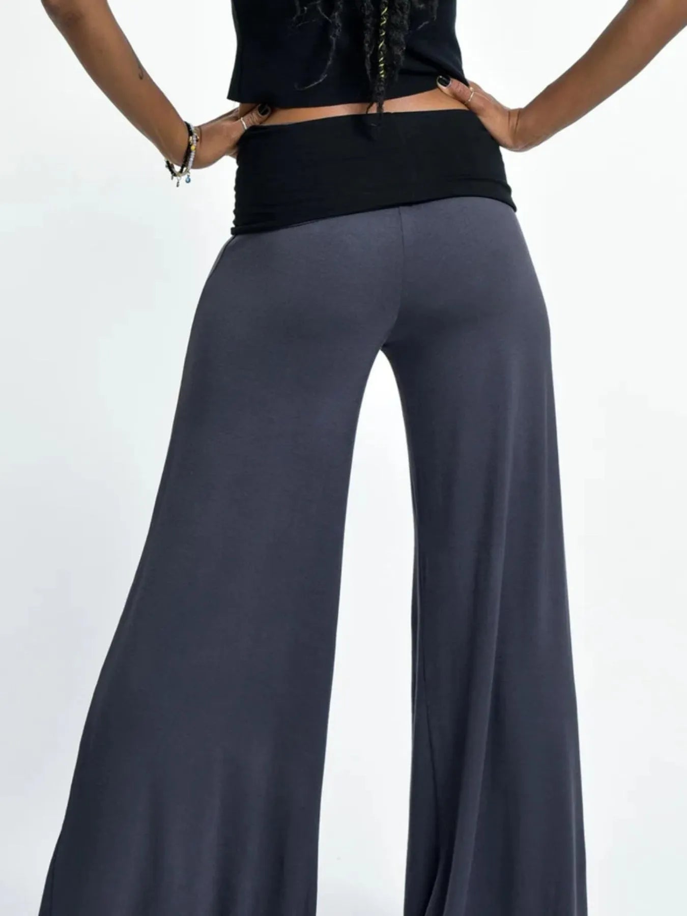 High Waisted Wide Leg Yoga Pants with Contrast Waistband - Be Bliss Boutique