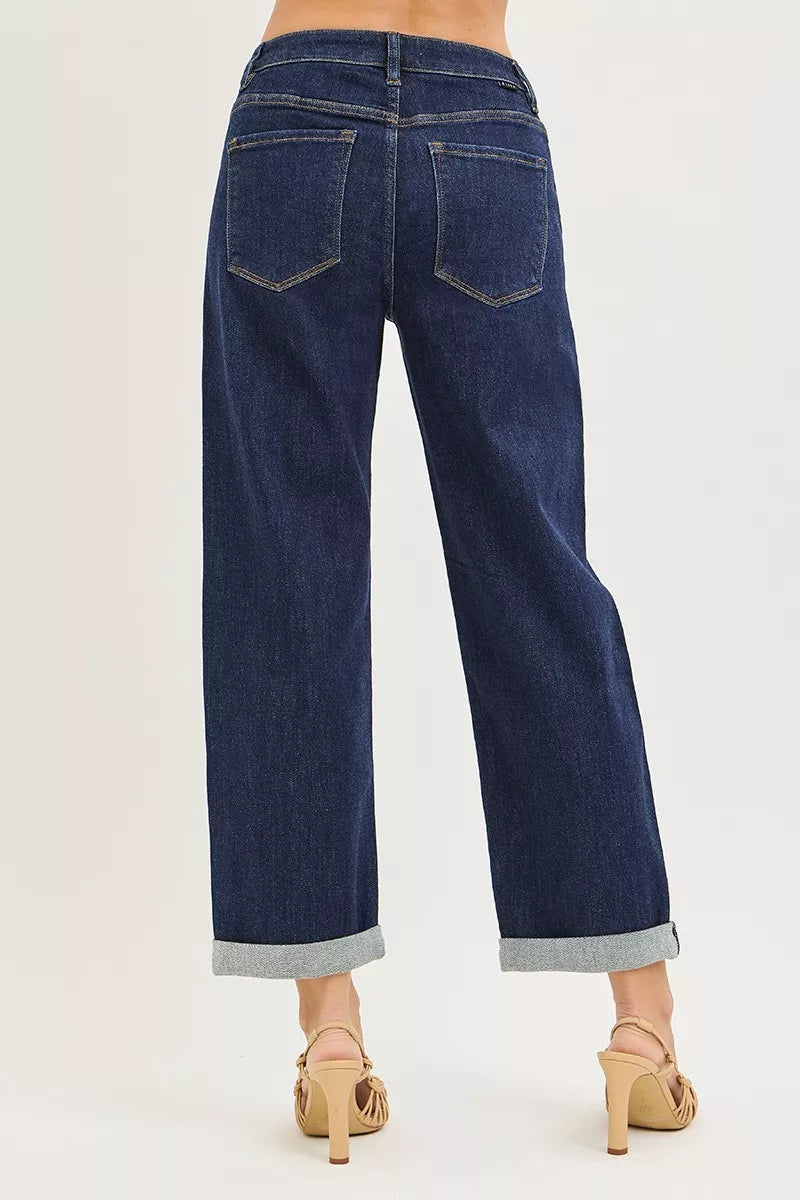 RISEN Jeans - Slouchy Cropped  Boyfriend Jeans With Cuffed Hem - Be Bliss Boutique