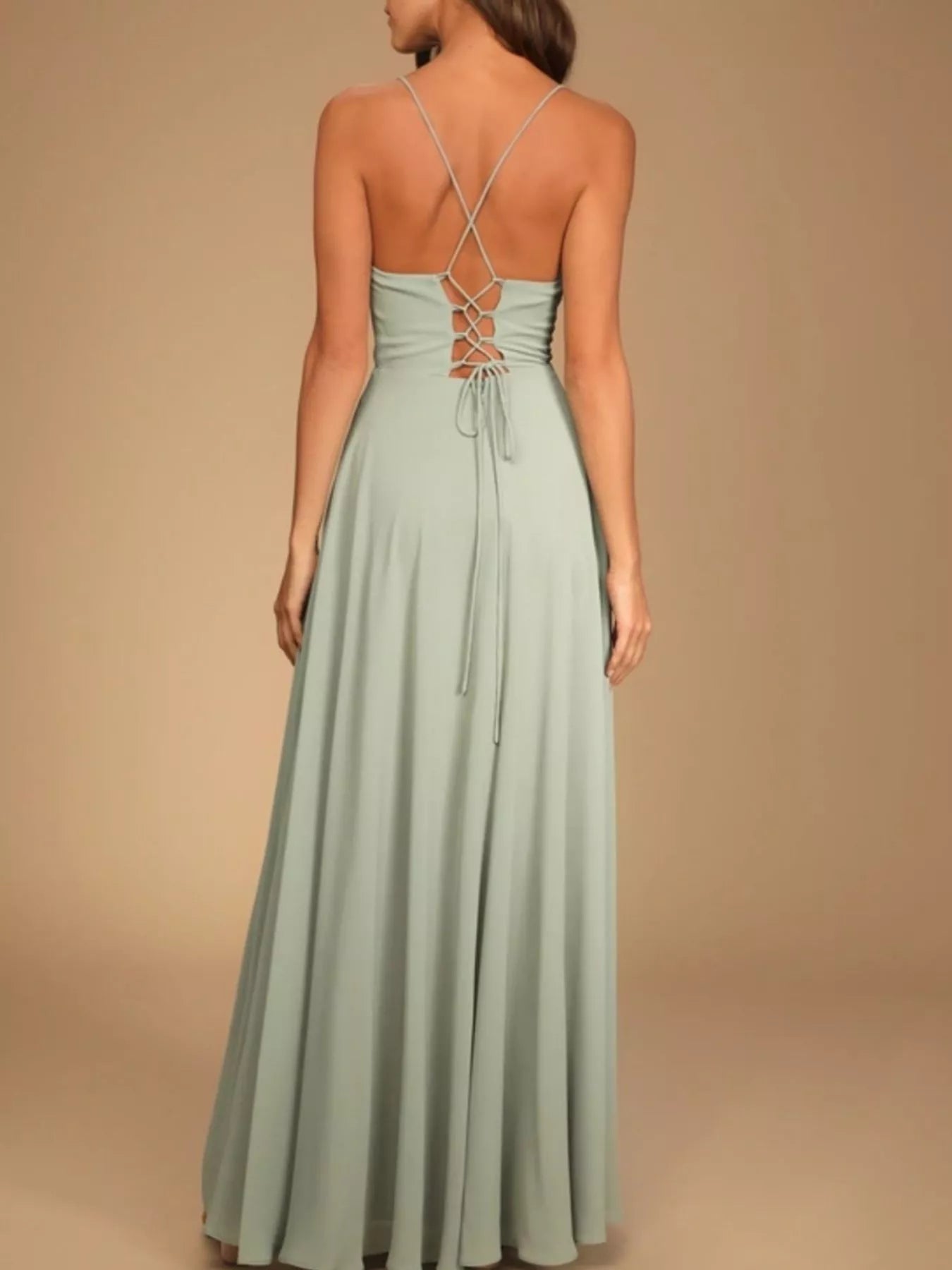 Backless Cowl Neck Lace-Up Slit Maxi Dress - Be Bliss Boutique