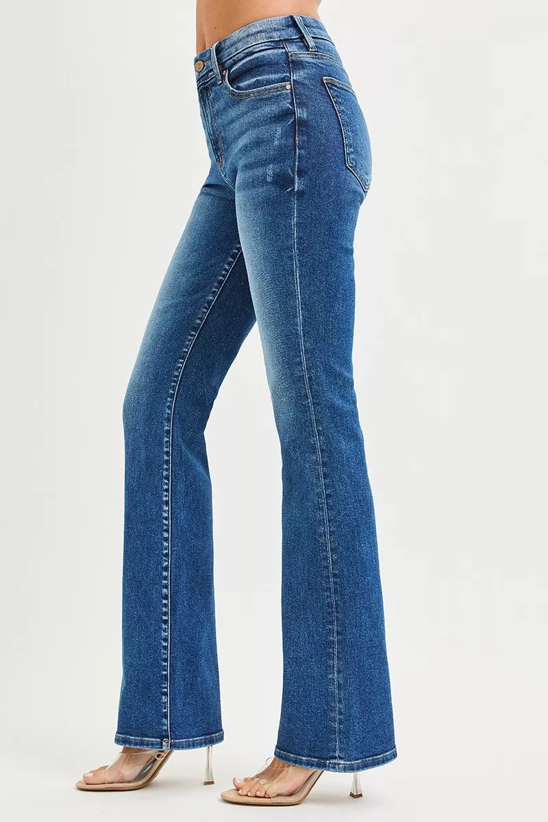 RISEN Jeans - High Rise  Bootcut Jeans With Distressed Details - Be Bliss Boutique