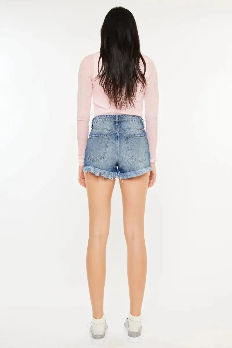 Kancan High Rise Raw Hem Denim Shorts | Be Bliss Boutique