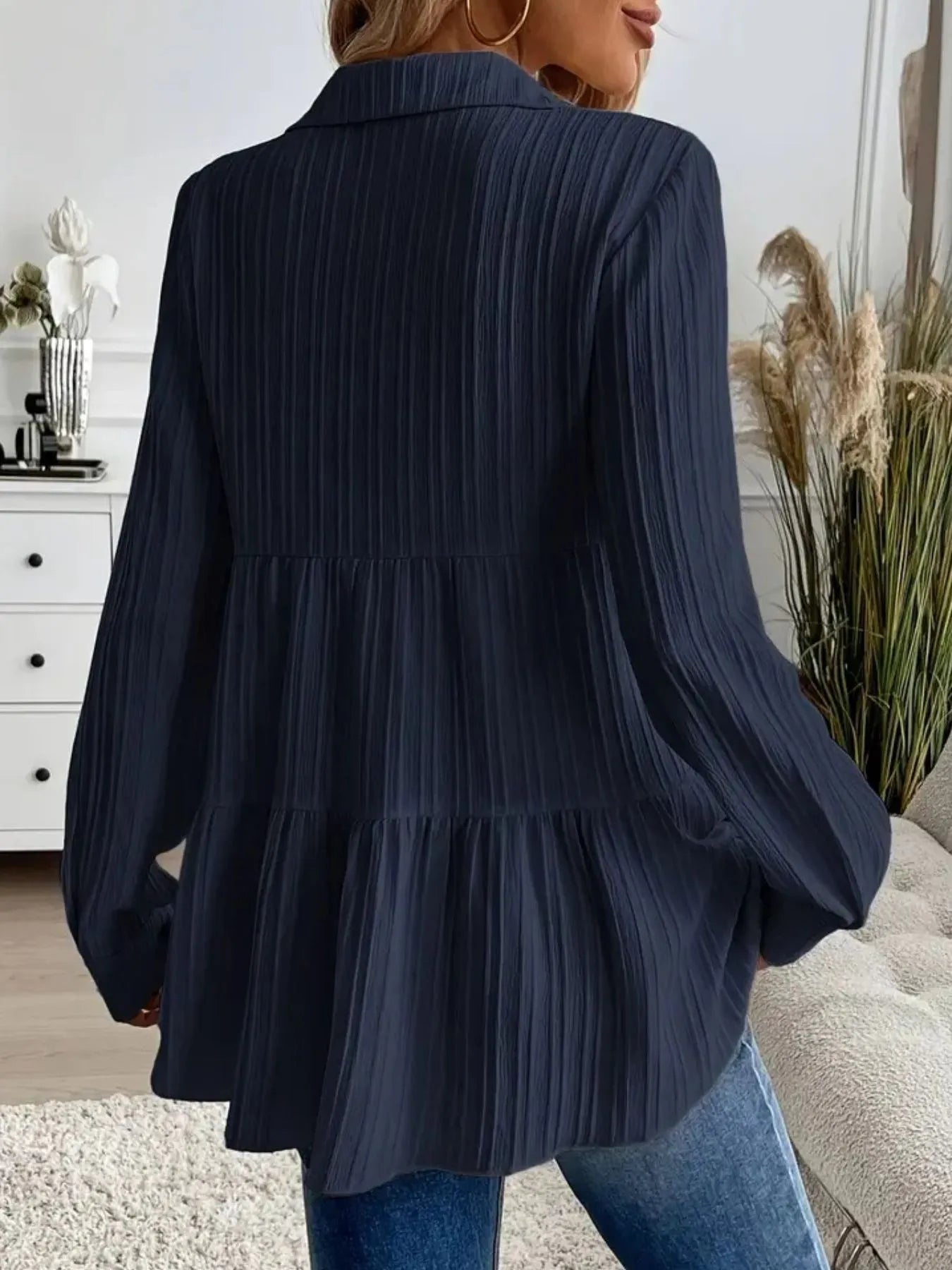 Striped Button-Down Tiered Shirt -  Be Bliss Boutique