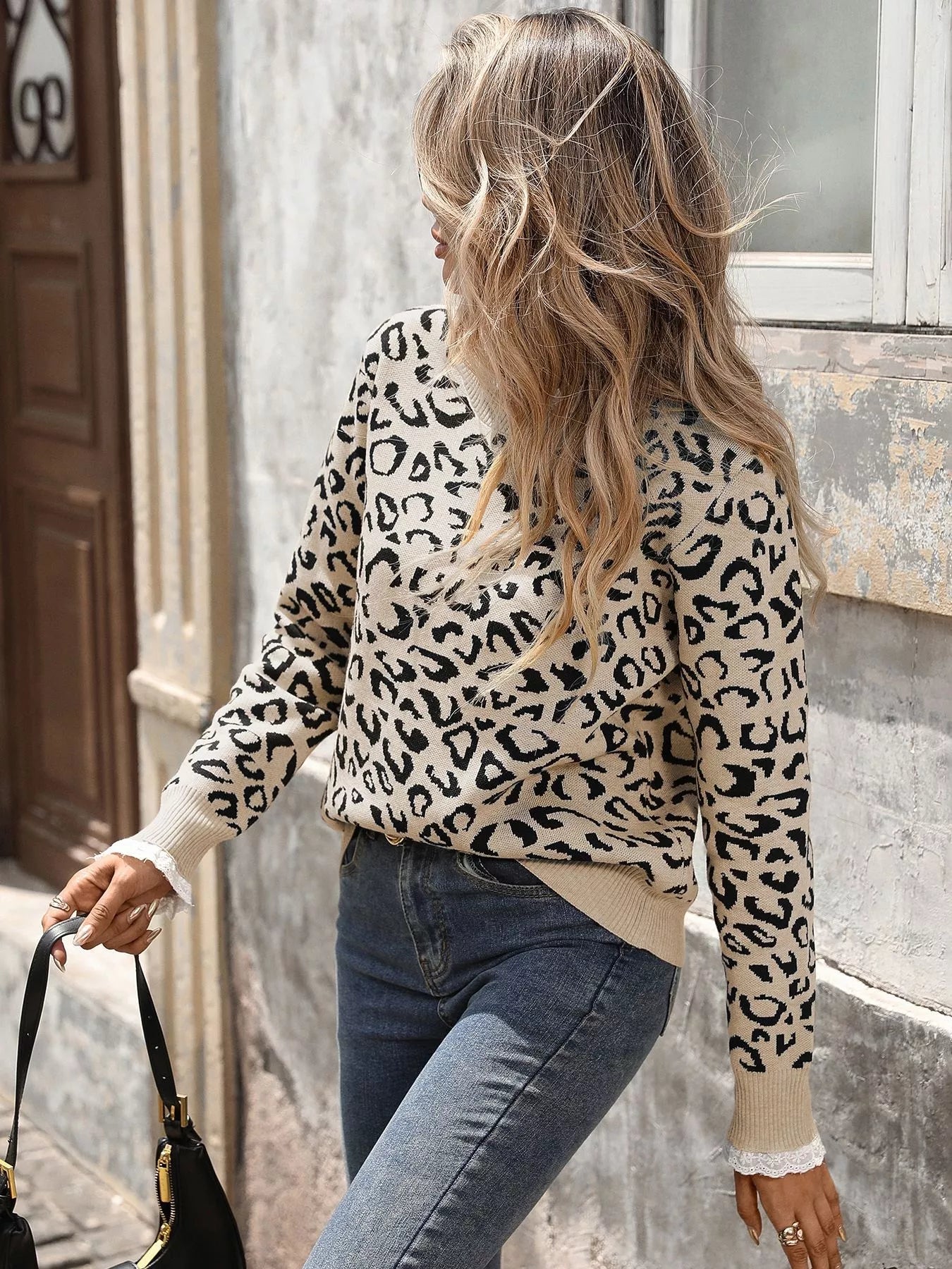 Frill Leopard Long Sleeve Sweater - Be Bliss Boutique