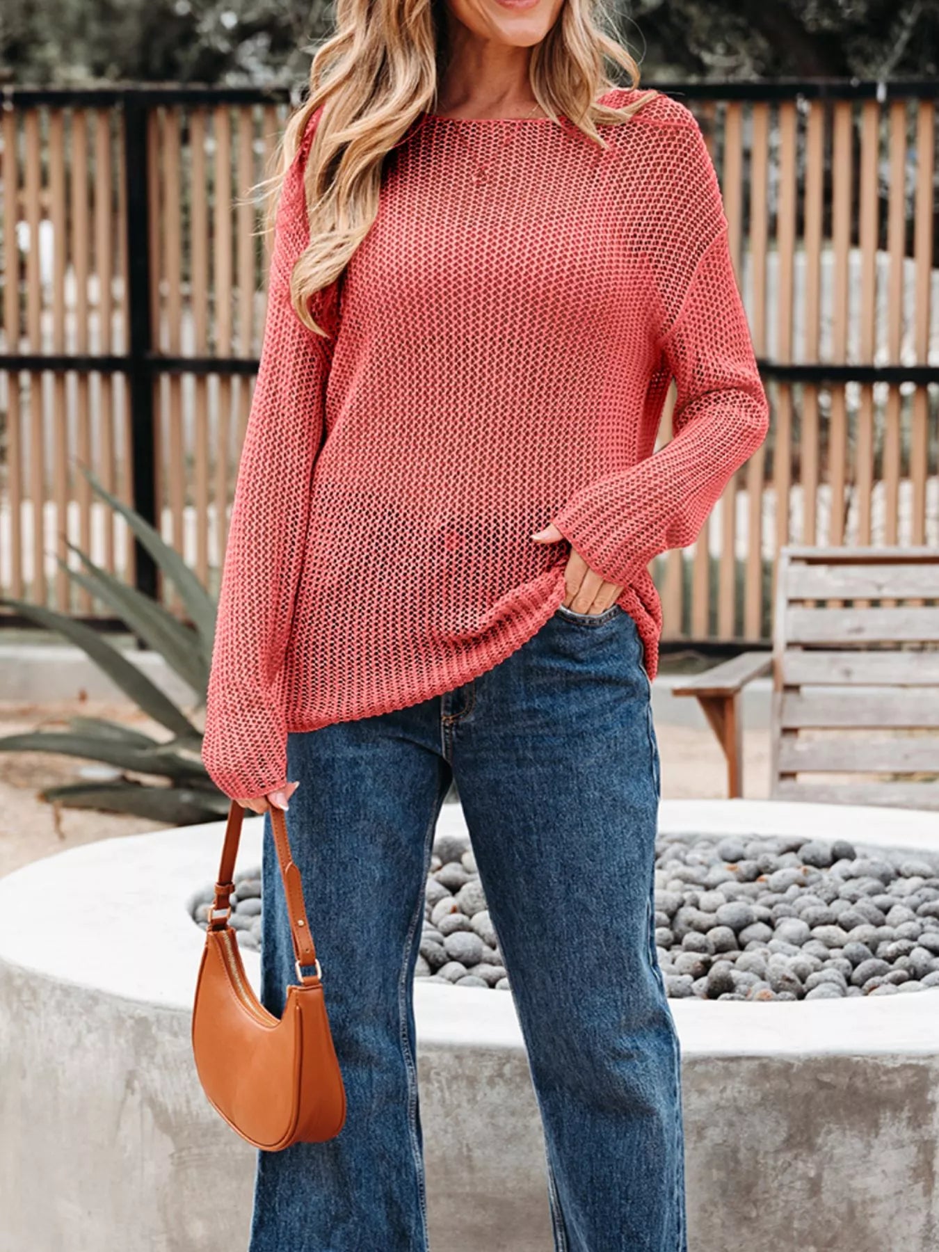 Crochet Hollow Out Long Sleeve Knit Top -  Be Bliss Boutique