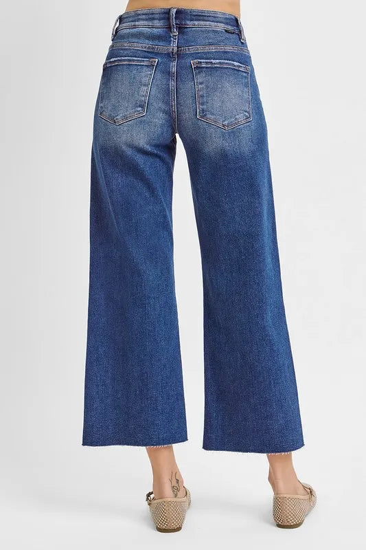 High Rise Raw Hem Cropped Wide Leg RISEN Jeans -  Be Bliss Boutique