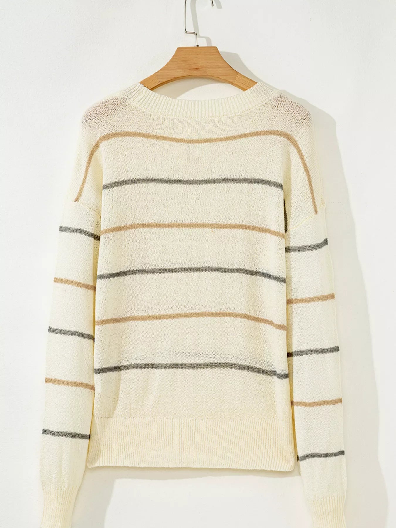 Stripe Striped Ribbed Edge Drop Shoulder Sweater -  Be Bliss Boutique