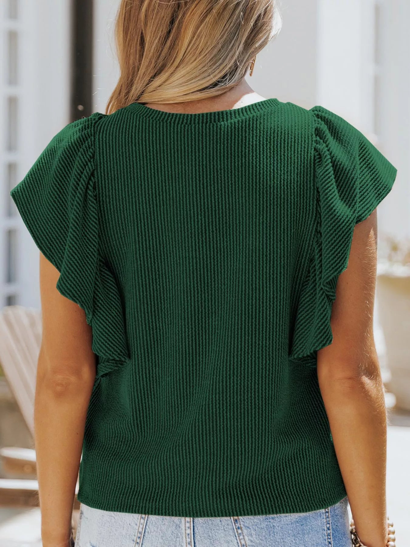 Full Size Ruffled Sleeve Ribbed Knit T Shirt - Be Bliss Boutique