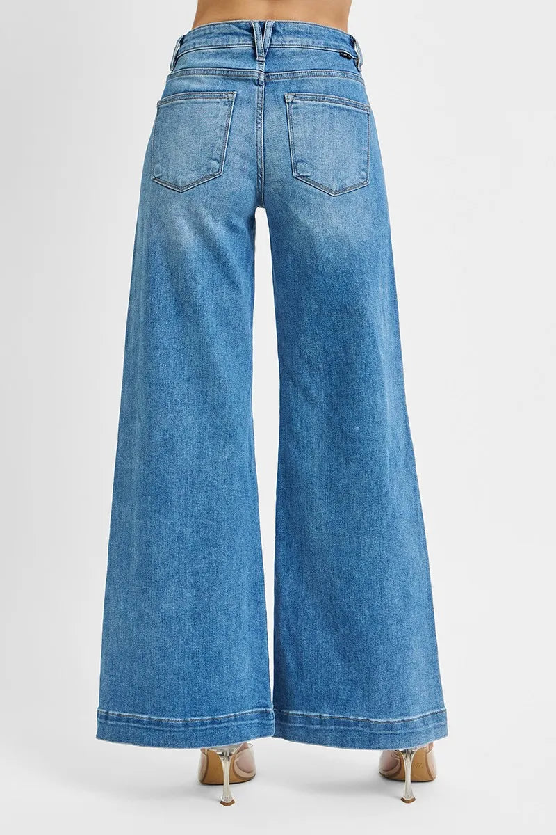 RISEN Full Size Mid Rise Wide Front Patch Pocket Jeans Plus Size -  Be Bliss Boutique