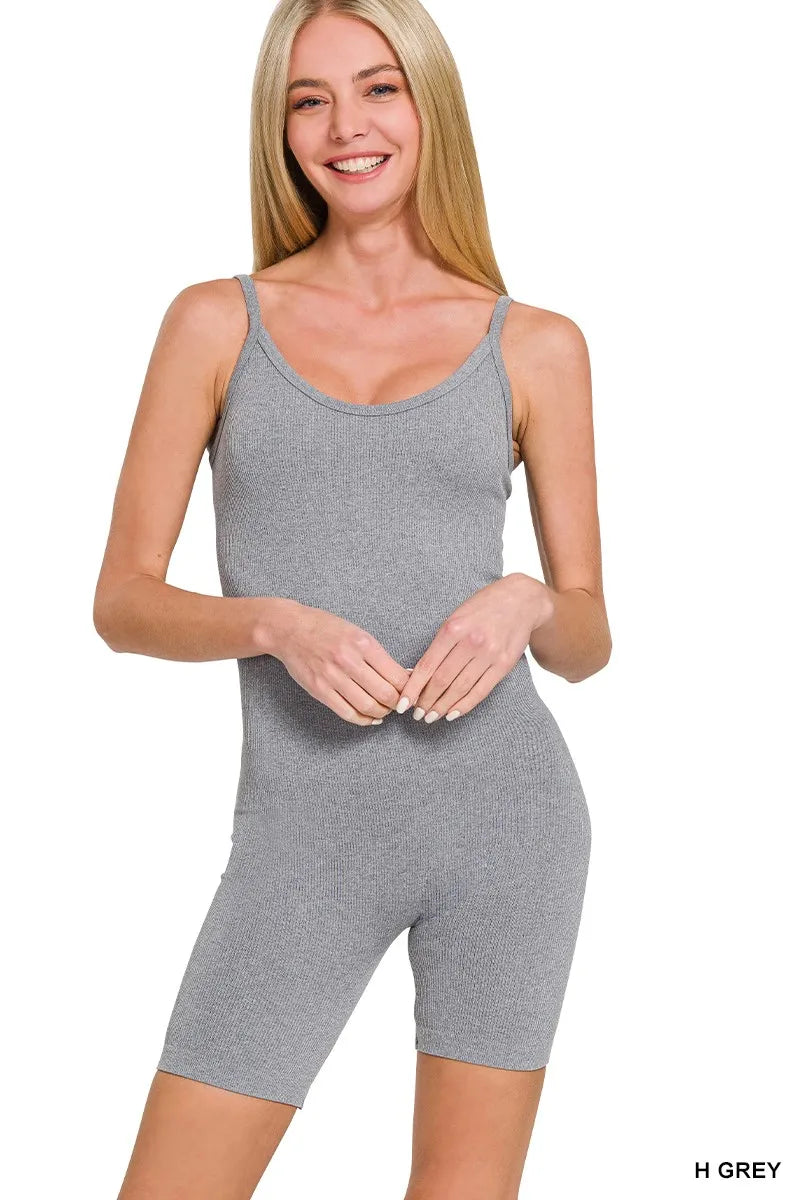 Zenana Gray Ribbed Seamless Bodysuit - Be Bliss Boutique