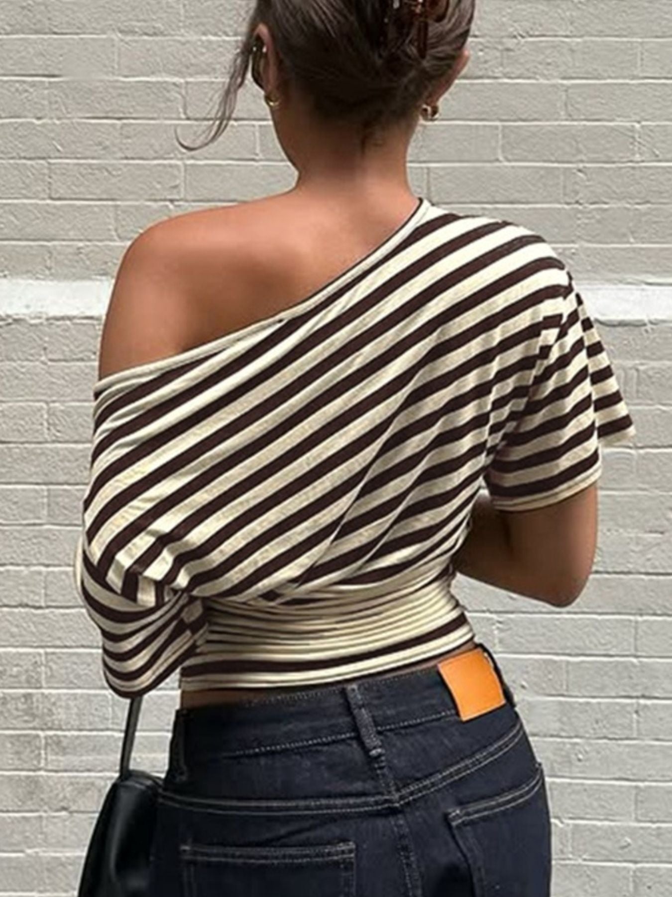 Striped One Shoulder T Shirt - Be Bliss Boutique