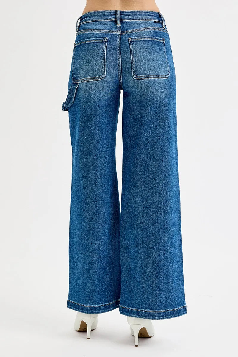 RISEN Full Size High Rise Wide Leg Patch Detailed Jeans Plus Size -  Be Bliss Boutique