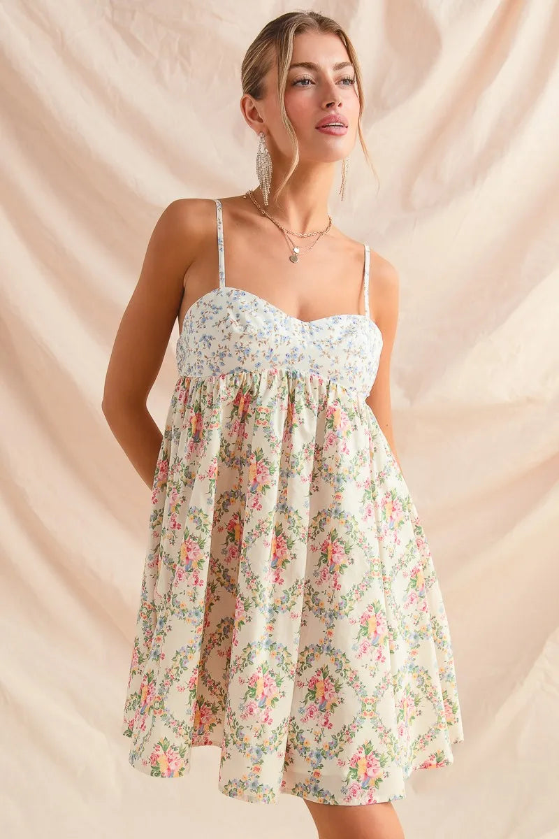 SO ME Mixed Floral Print Sleeveless Mini Dress -  Be Bliss Boutique