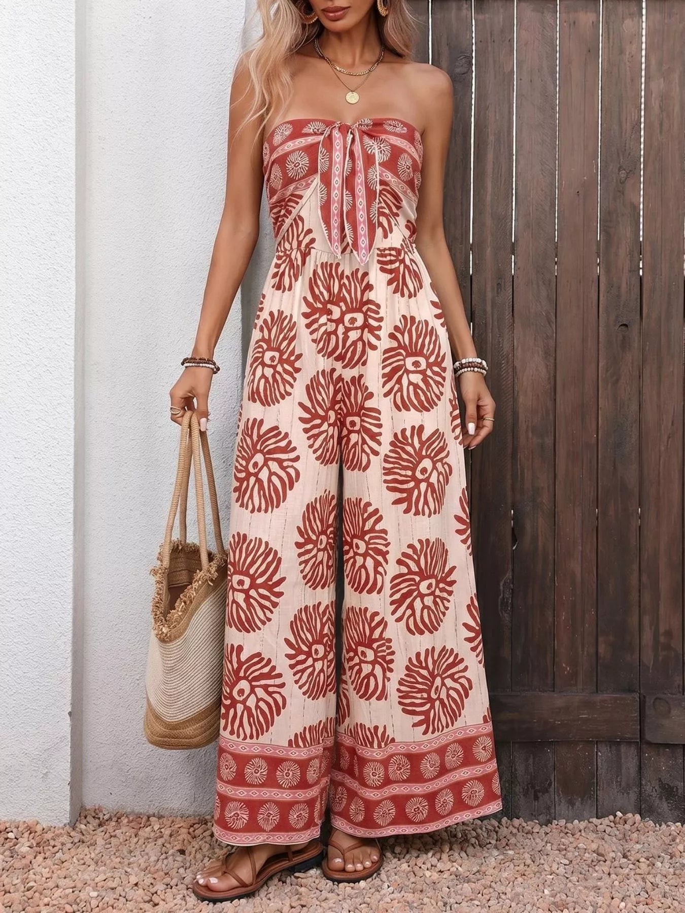Floral Print Strapless Wide Leg Jumpsuit - Be Bliss Boutique