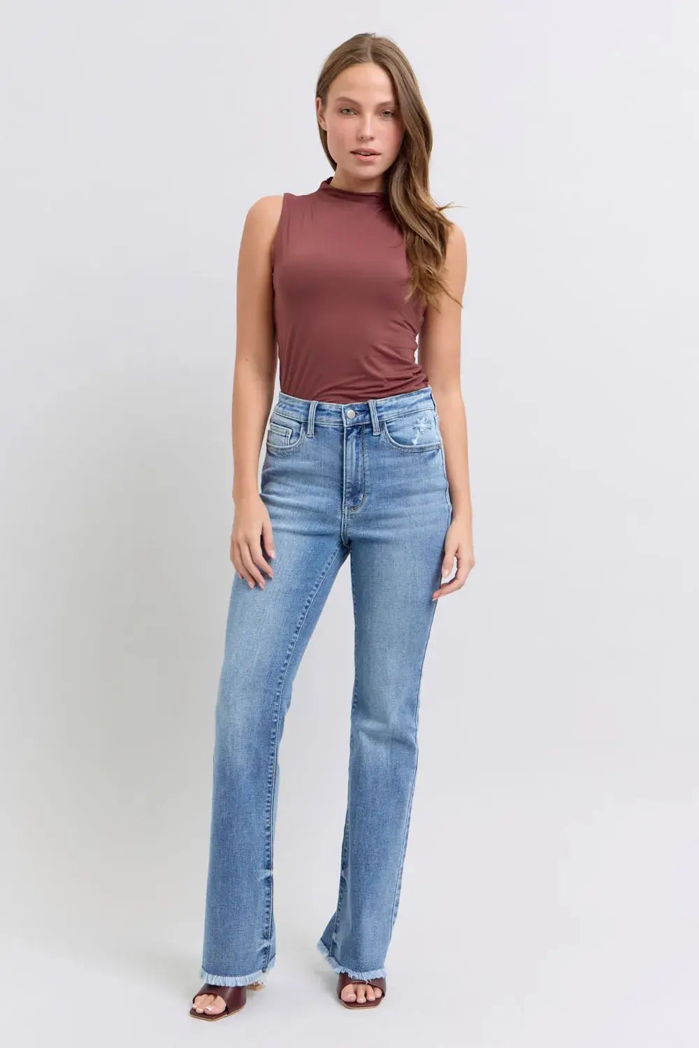 Judy Blue Raw Hem High Rise Bootcut Jeans – Full Size Fit | Be Bliss Boutique