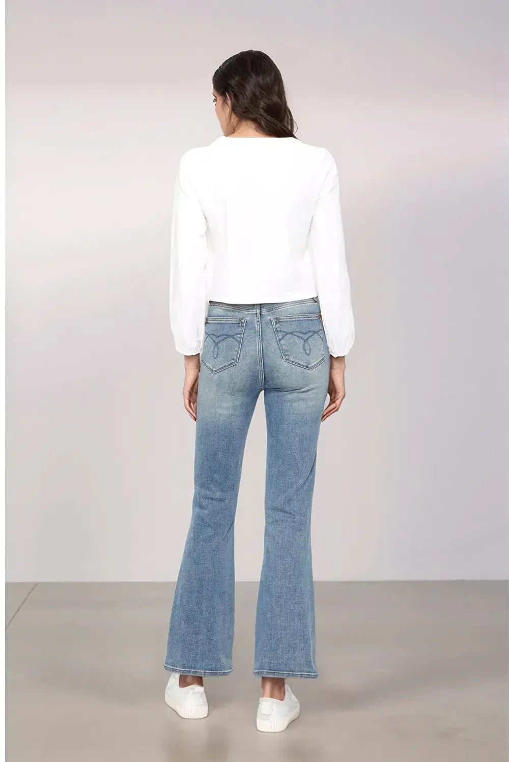 Judy Blue Full Size/Plus Size Tummy Control Back Embroidered Pocketed Bootcut Jeans | Be Bliss Boutique
