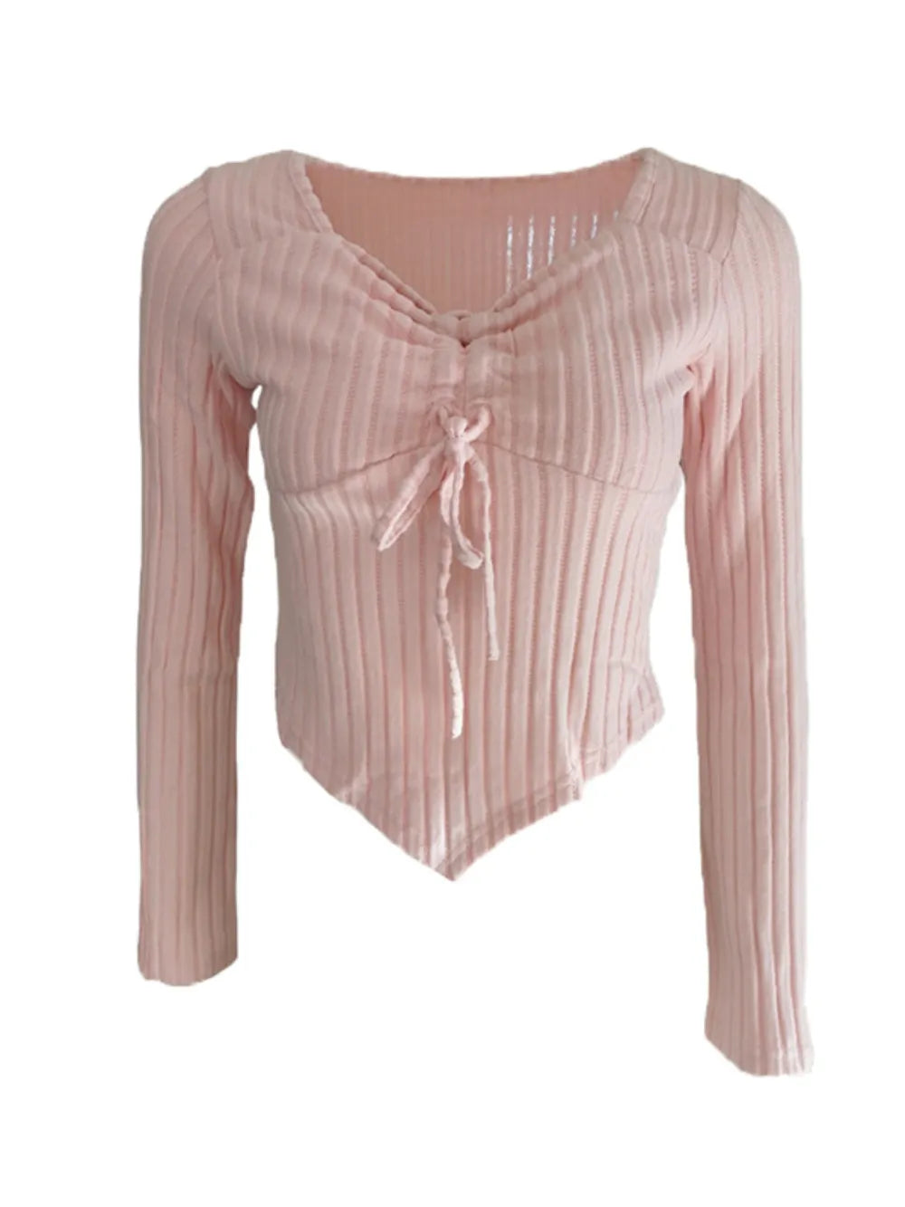 Drawstring Ruched Long Sleeve Ribbed Top - Be Bliss Boutique
