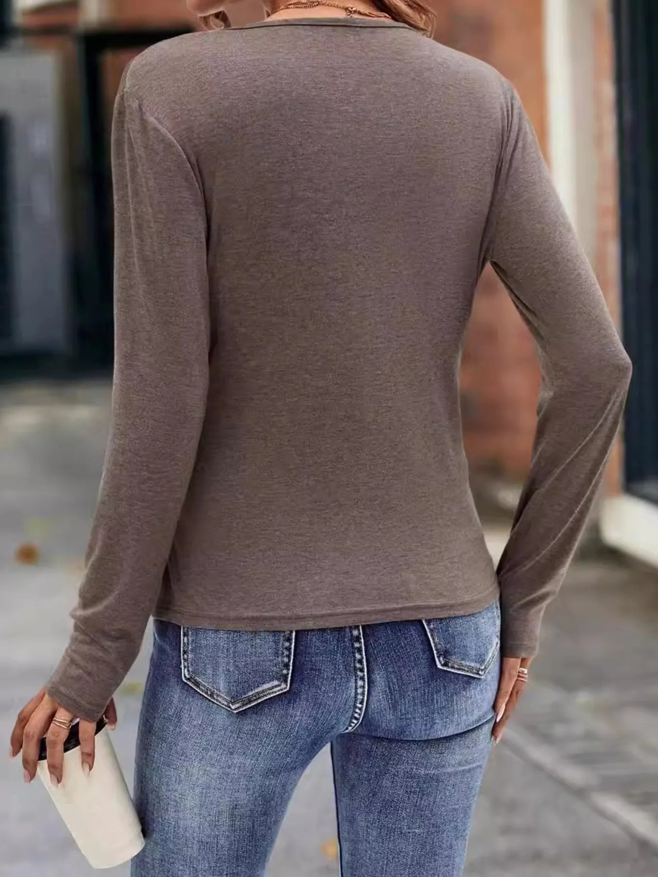 Ruched Surplice Long Sleeve T-Shirt - Be Bliss Boutique