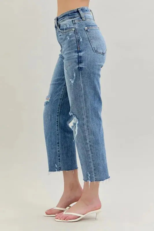 Judy Blue Full/Plus Size High Waist Destroy Crop Wide Leg Jeans |  Be Bliss Boutique