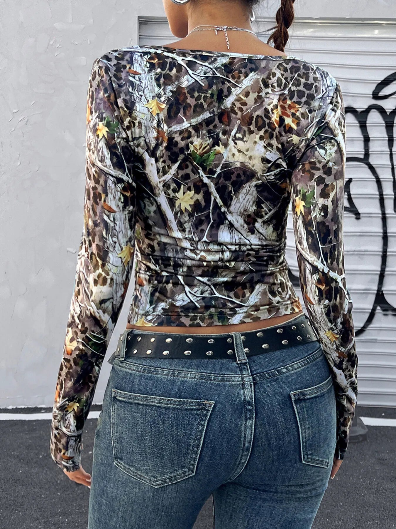 Leopard Long Sleeve Square Neck T-Shirt -  Be Bliss Boutique
